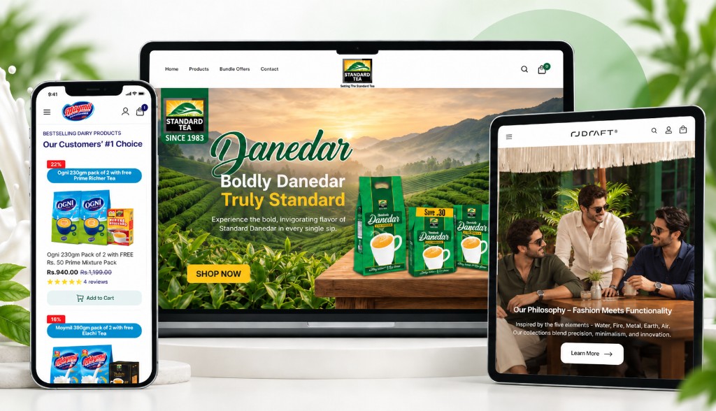 E-commerce storefronts across mobile, desktop, and tablet